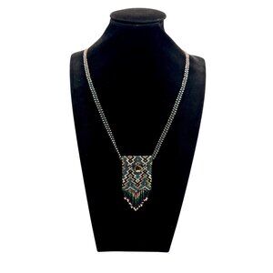 Seed Bead Boho Fringe Coin Multi Color Necklace Purse